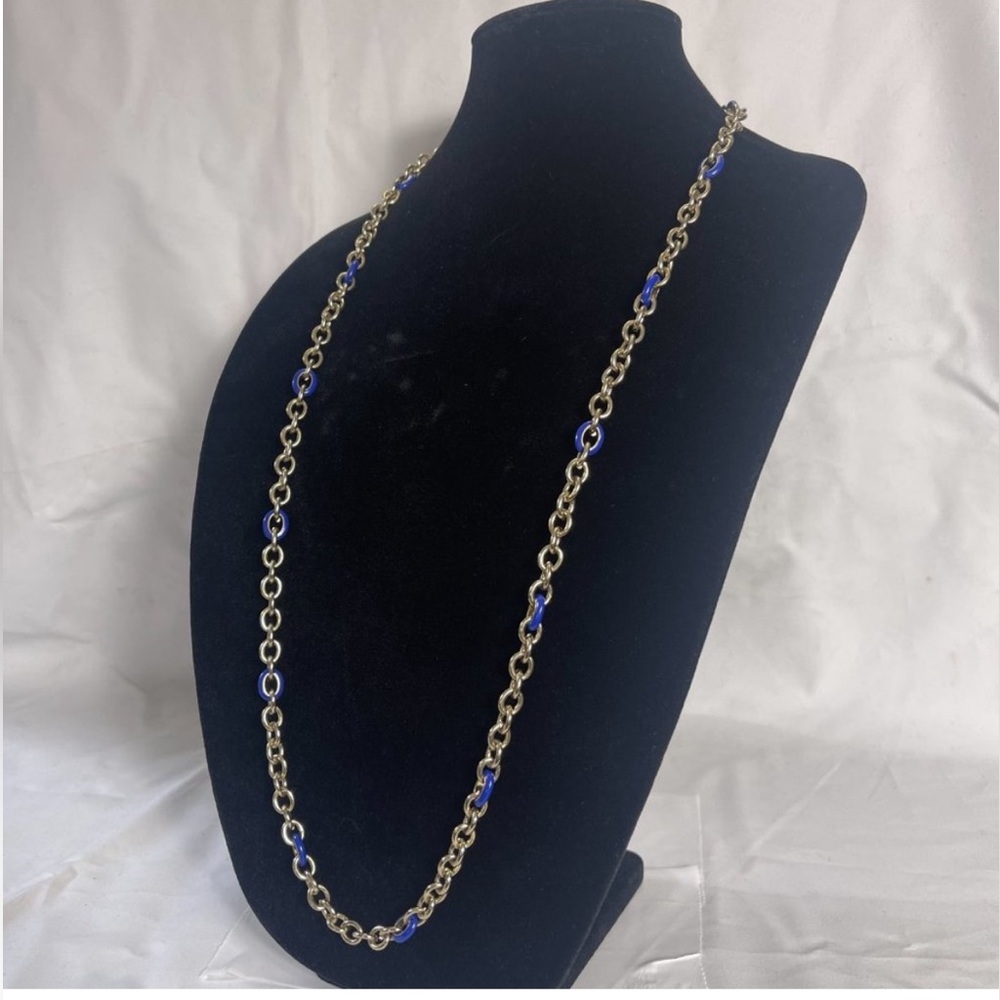 J Crew Gold and Blue along Chain Necklace
